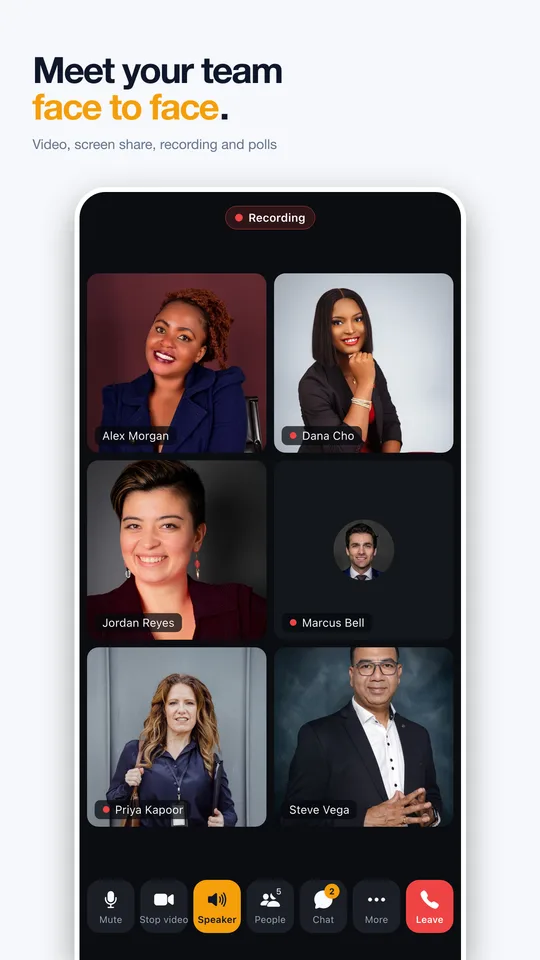 Rentibly Connect: Meet your team face to face. Video, screen share, recording and polls.