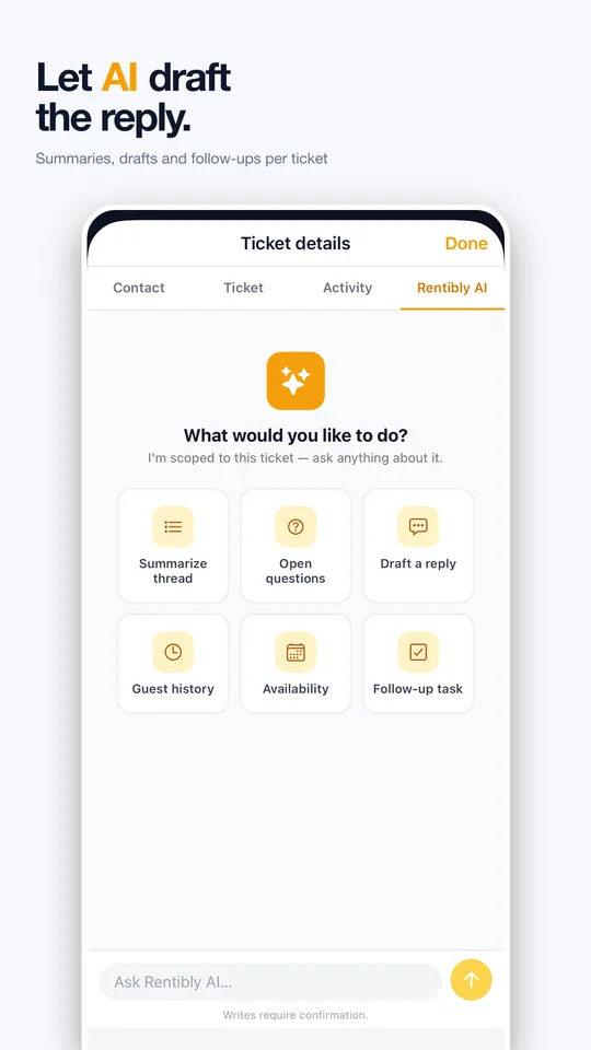 Rentibly Inbox: Let AI draft the reply. Summaries, drafts and follow-ups per ticket.