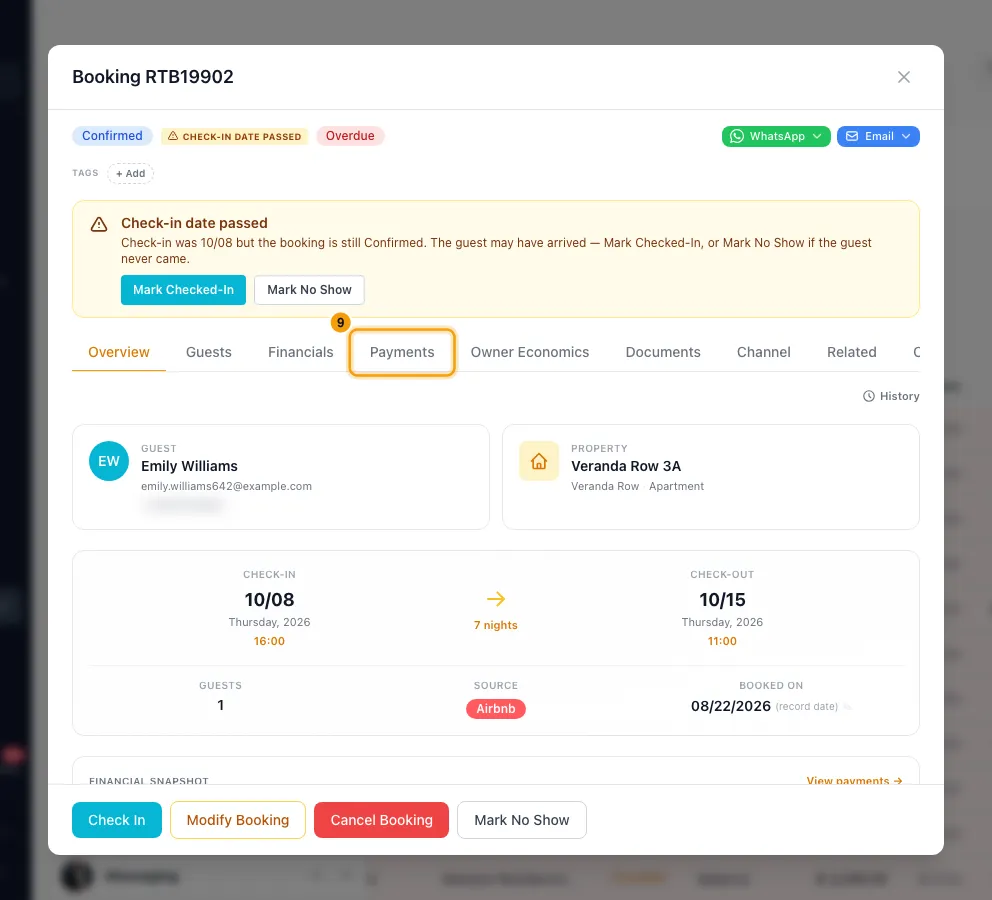 See all guest payments and installments owed: step 9 in Rentibly, with Payments marked.